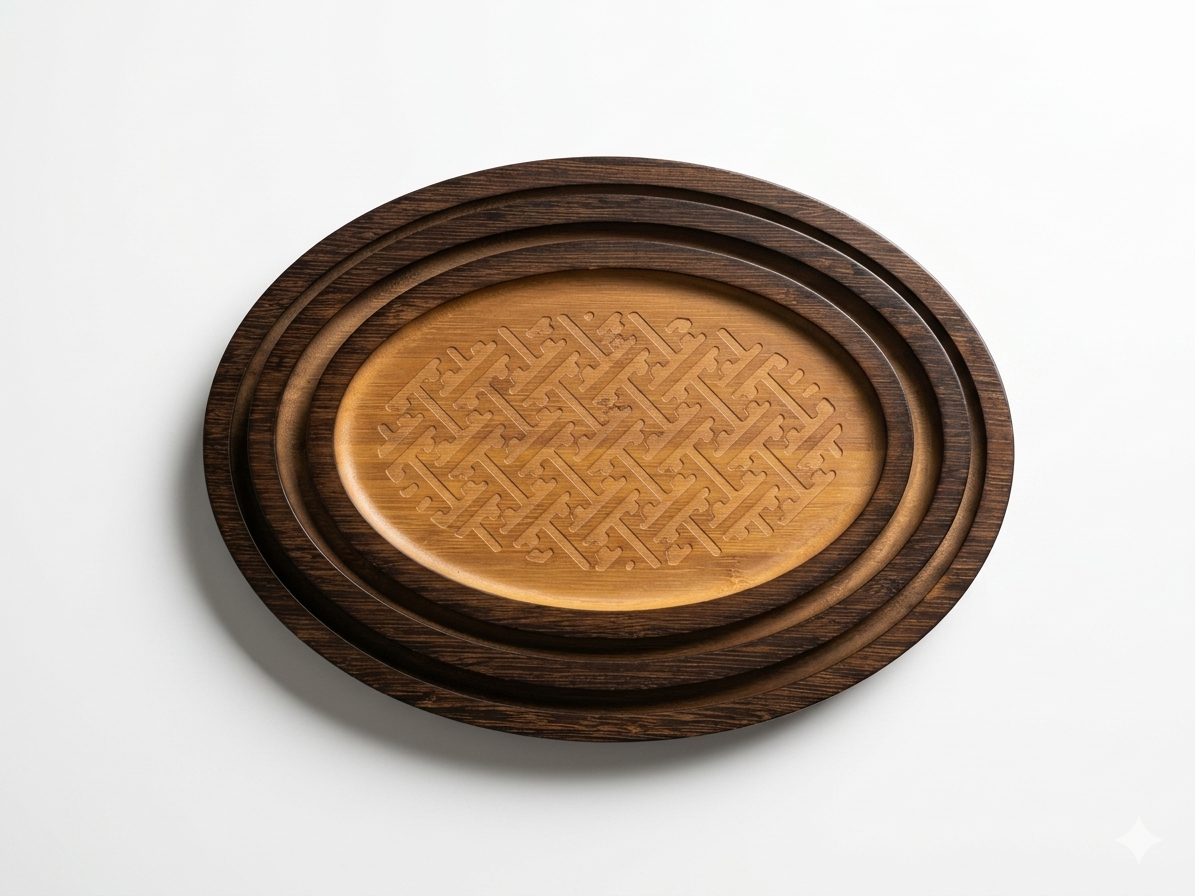Carved Wooden Tray Set (3 Pieces)