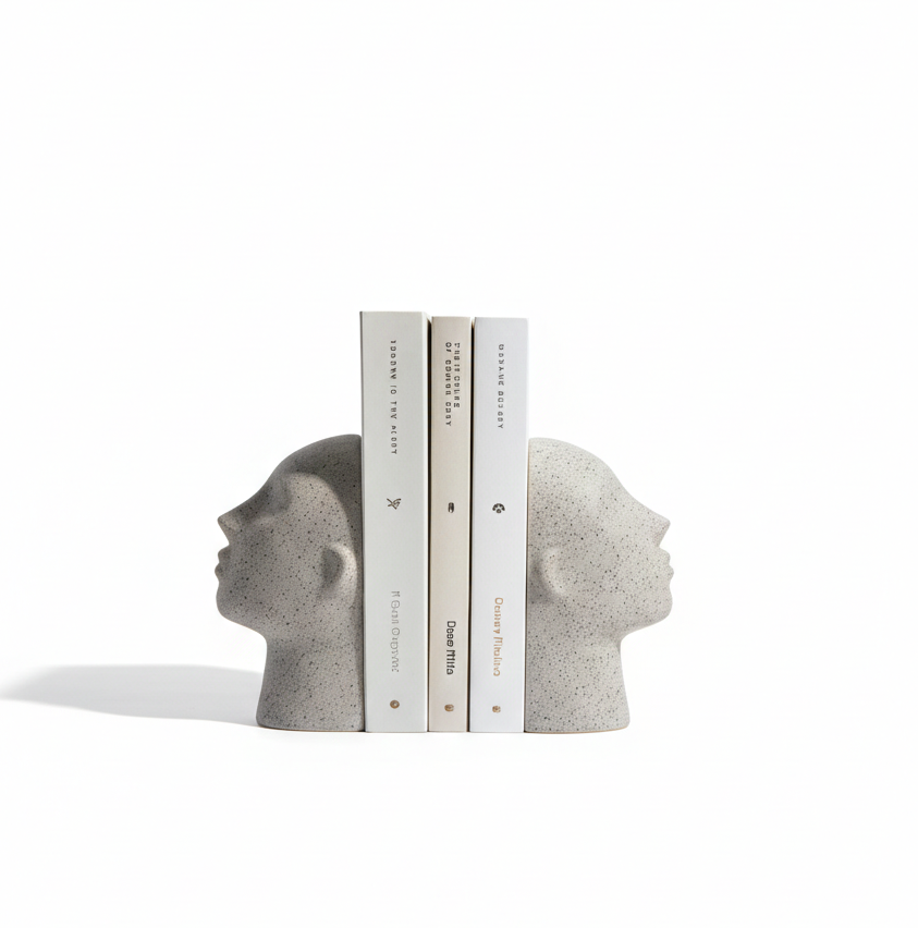 Sculpted White Head Bookends