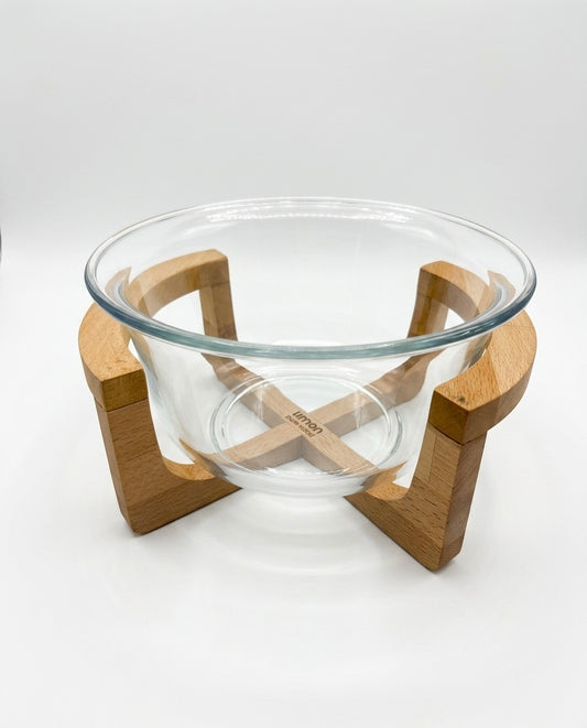 Clear Glass Salad Bowl with Wooden Base