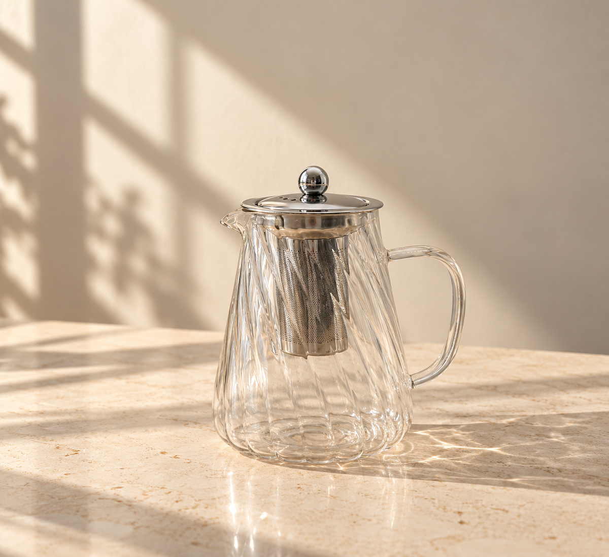 Fluted Glass Teapot with Stainless Steel Infuser – 865 ml