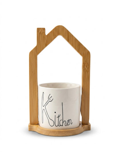 Wood & Ceramic Utensil Holder