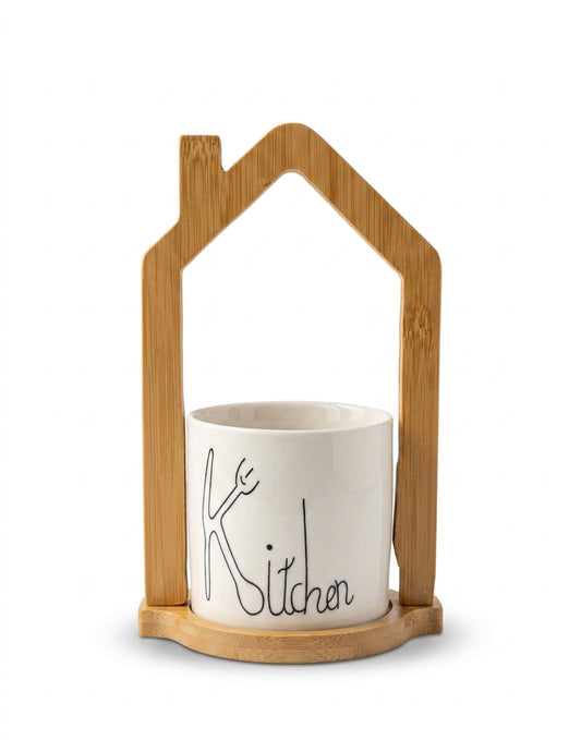 Wood & Ceramic Utensil Holder
