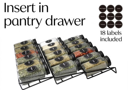 18-Piece Drawer Spice Jar Set with Metal Rack