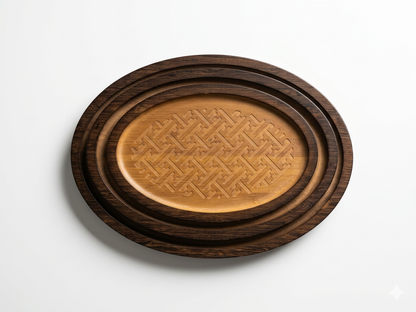 Carved Wooden Tray Set (3 Pieces)