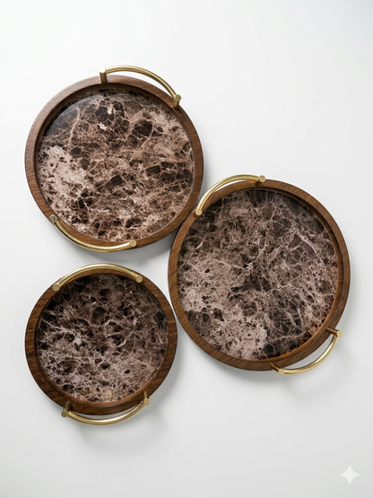 Marble-Effect Tray Set (3 Pieces)