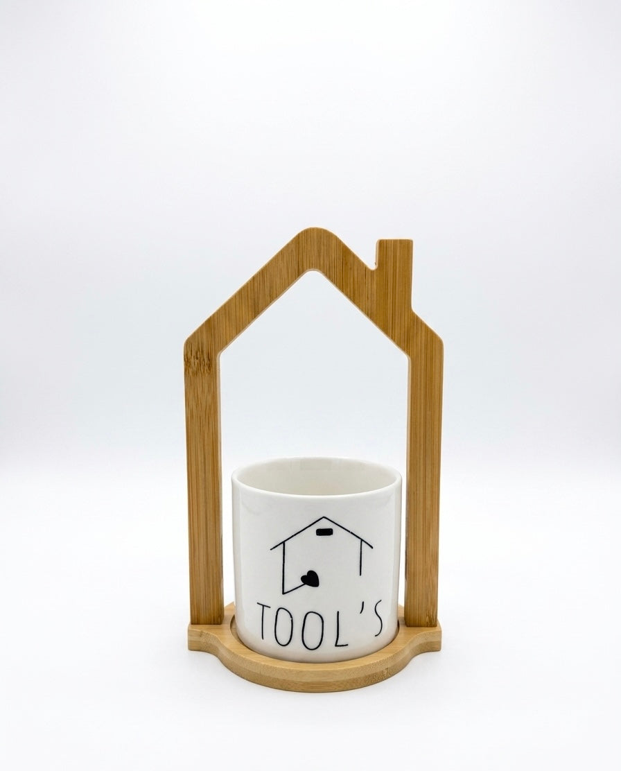Wood & Ceramic Utensil Holder