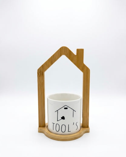 Wood & Ceramic Utensil Holder