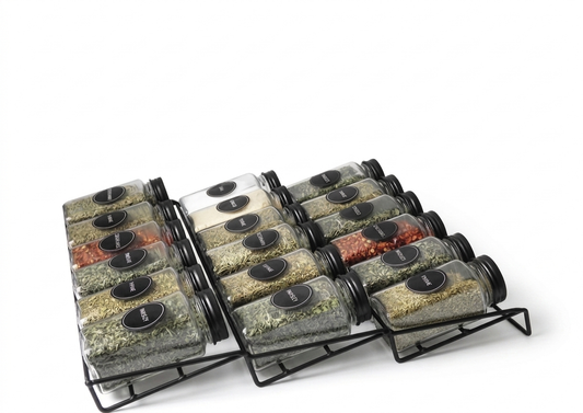 18-Piece Drawer Spice Jar Set with Metal Rack