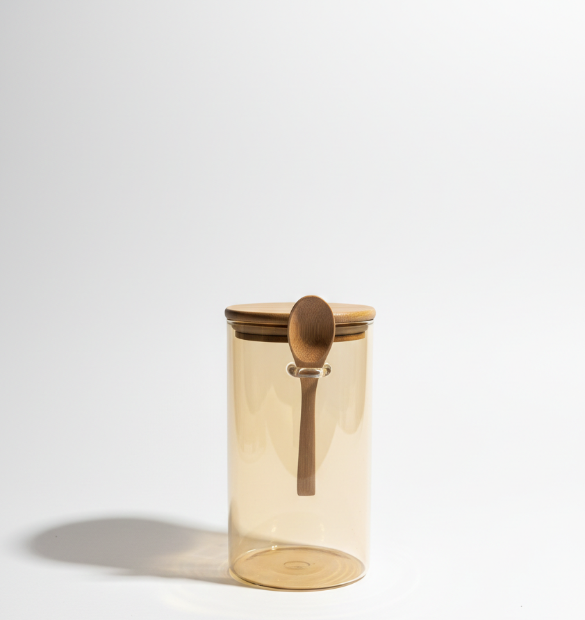 Amber Glass Storage Jar with Spoon