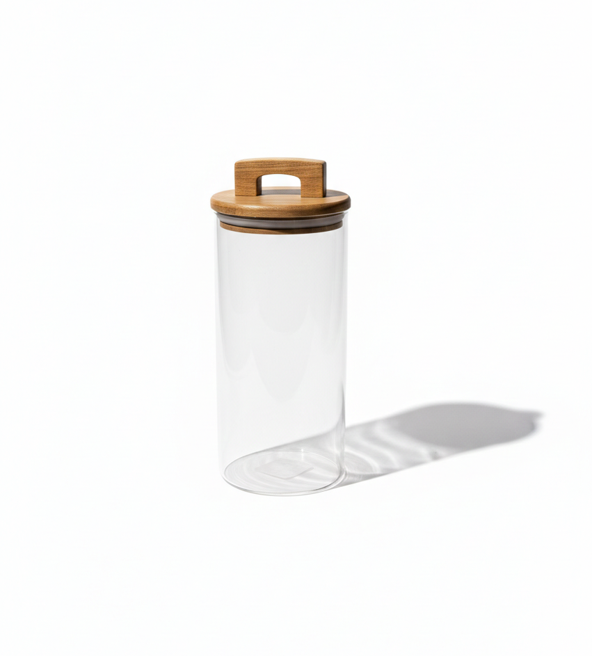 Clear Glass Storage Jar with Wooden Lid