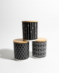 Patterned Ceramic Storage Jars with Wooden Lid (Set of 3)