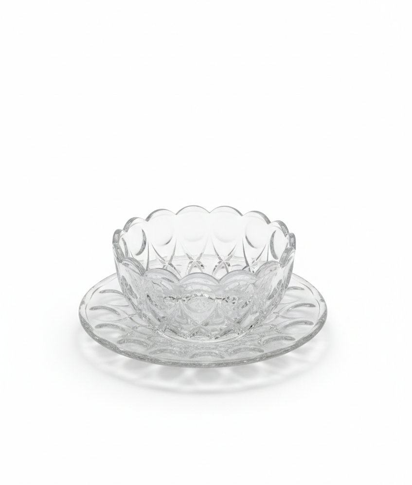 Glass Bowl and Saucer (6 Pieces)