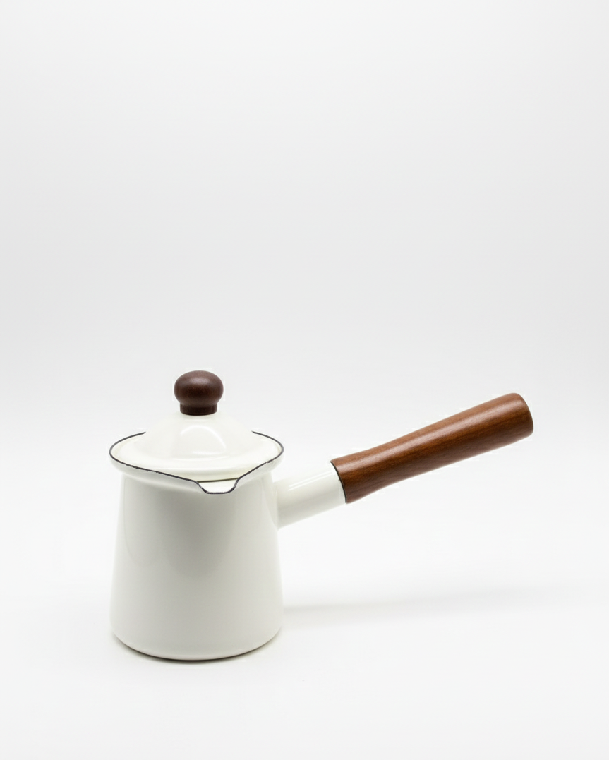 Enamel Coffee Pot with Wooden Handle