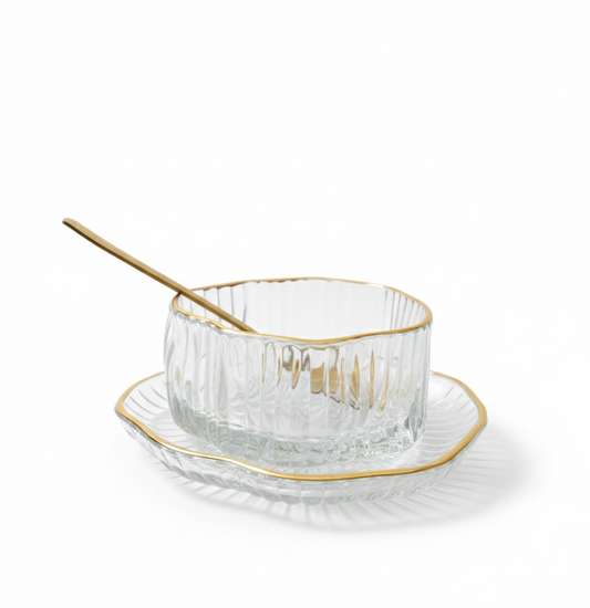Glass Bowl with Gold Spoon (Set of 6 Pcs)