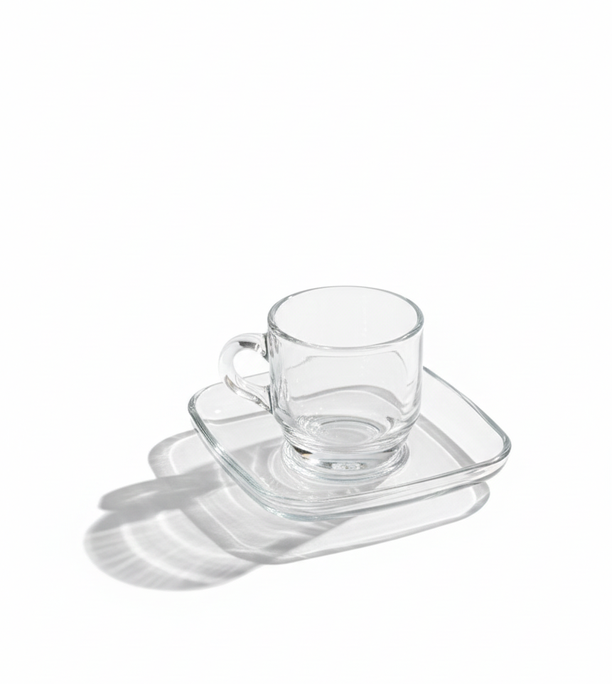 Glass Coffee Cup & Saucer (6 Pieces)