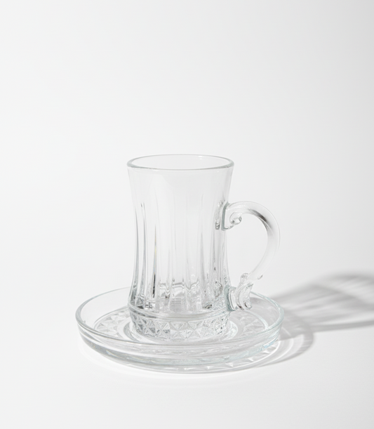 Clear Glass Tea Cup & Saucer (6 Pieces)