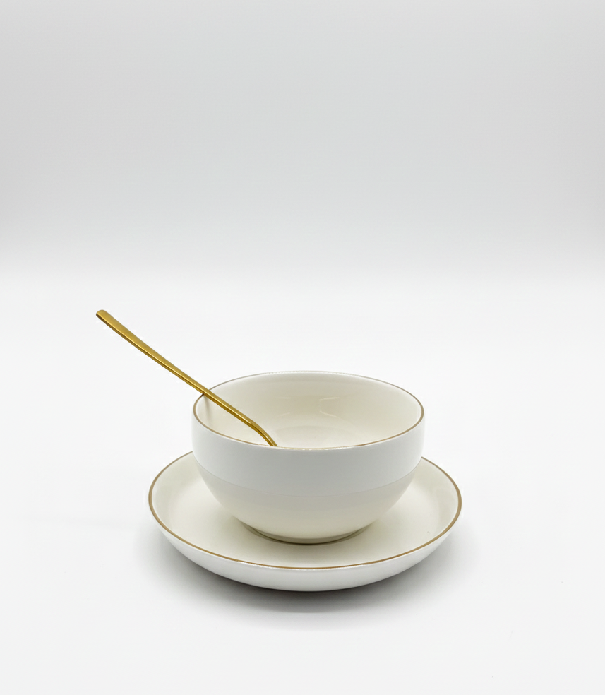 Glass Bowl with Saucer and Spoon (Set of 6)