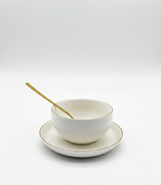 Glass Bowl with Saucer and Spoon (Set of 6)
