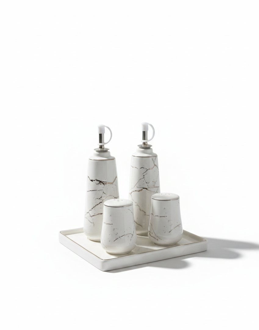 Marble-Effect Oil, Vinegar and Seasoning Set