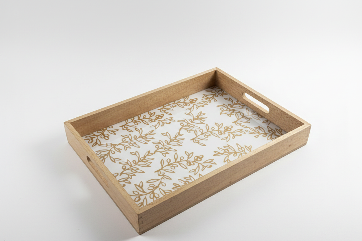 Nested Wooden Serving Trays with Botanical Base (Set of 2)