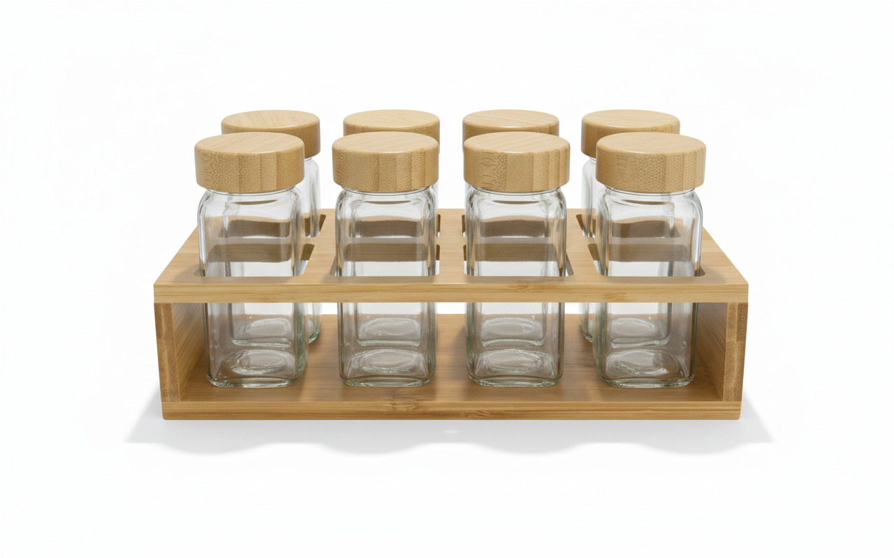 Bamboo Spice Jar Set with Wooden Stand