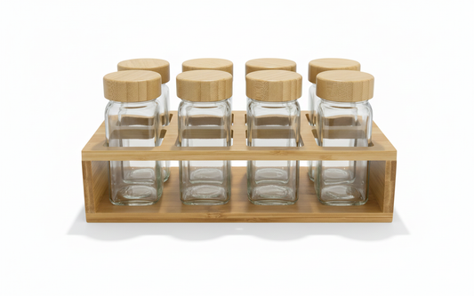 Bamboo Spice Jar Set with Wooden Stand