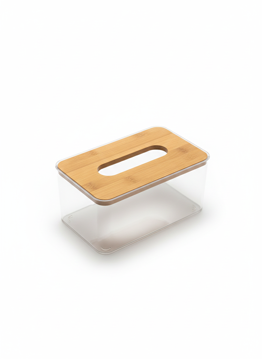 Clear Tissue Box with Bamboo Lid