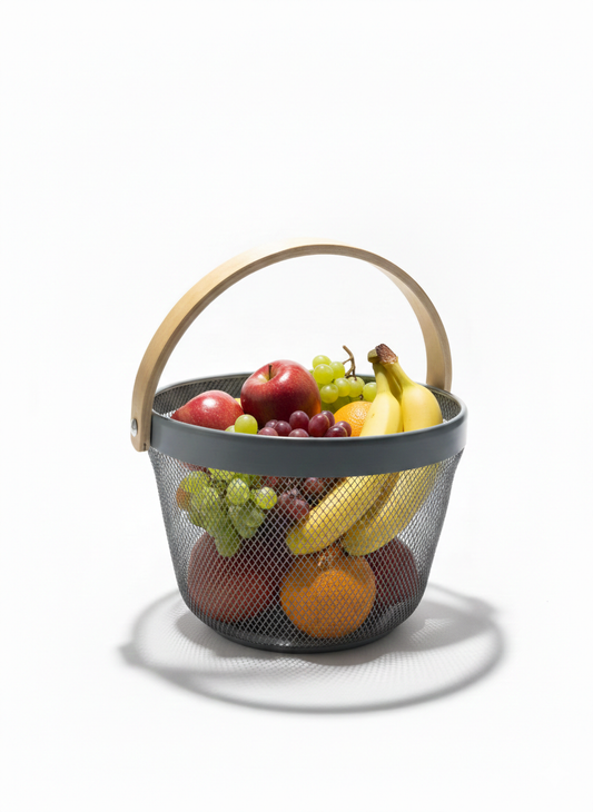 Metal Mesh Basket with Wooden Handle